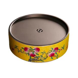 陶瓷珐琅彩寿桃单层盖碗壶承储水式圆形干泡台养壶盘壶托垫茶壶承