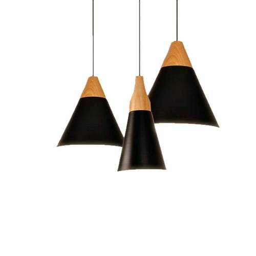北欧极简复古实木铝材吊灯咖啡厅酒吧吧台展厅创意锥形灯罩吊灯