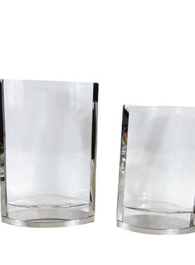 现代简约扁平透明玻璃花器样板房售楼处客厅餐厅桌面玄关花瓶摆件