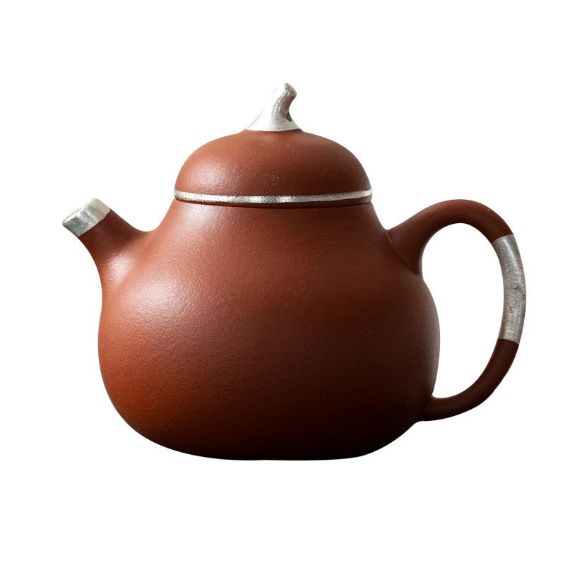 手工鎏银紫砂壶单壶包银茶壶功夫茶具中式泡茶壶小容量高档茄瓜壶