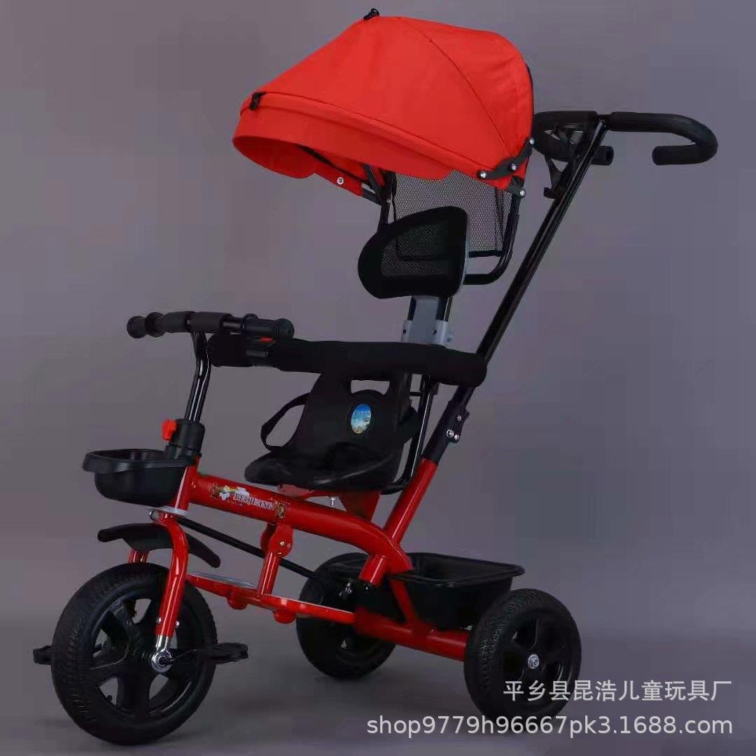 厂家新款儿童三轮车小孩四合一手推车带遮阳棚脚蹬三轮车童车