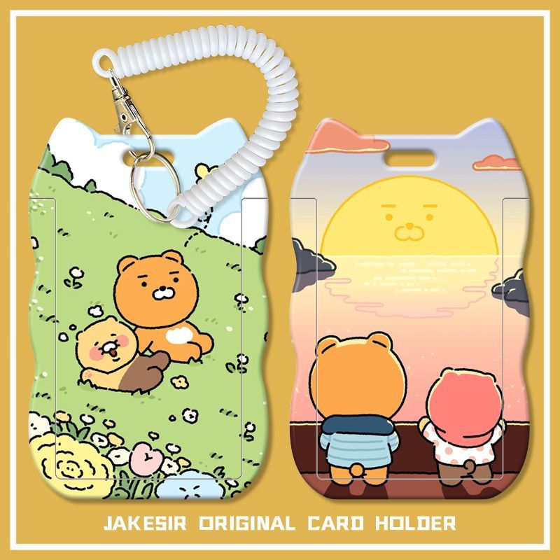 kakao创意周边学生滑盖猫耳朵卡套饭卡公交身份证件保护套弹簧绳