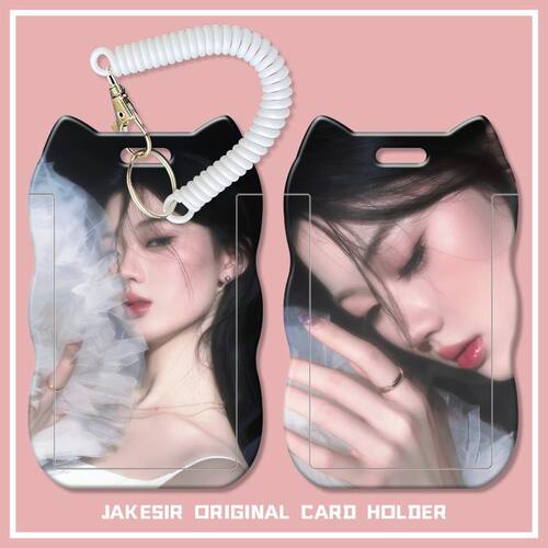 单依纯美女歌星学生滑盖猫耳朵卡套饭卡公交身份证件保护套弹簧绳