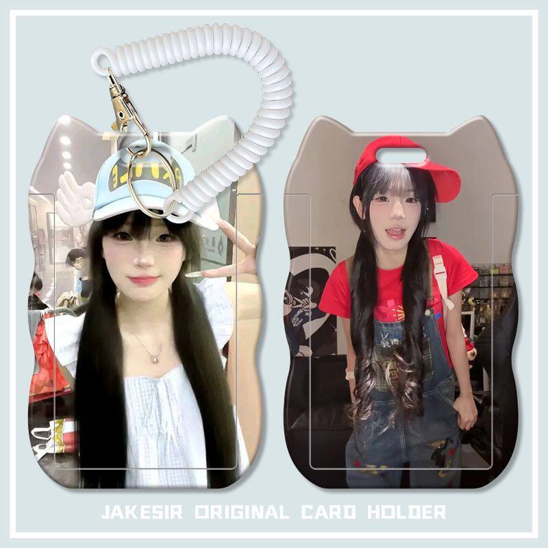 张嘉慧可爱美女学生滑盖猫耳朵卡套饭卡公交身份证件保护套弹簧绳