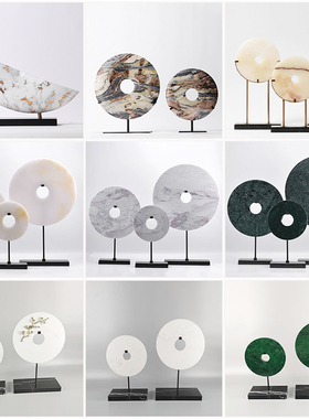 新中式几何大理石摆件售楼处样板间客厅玄关博古架隔断层装饰摆放