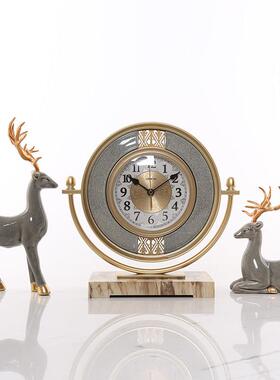 欧式轻奢装饰座钟麋鹿摆件现代创意家居客厅台钟钟表摆设静音时钟