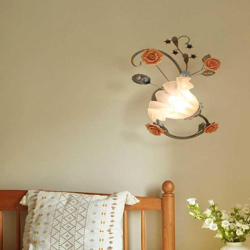 创意新款田园风格蓝色铁艺壁灯客厅卧室灯床头壁灯地中海欧式灯具