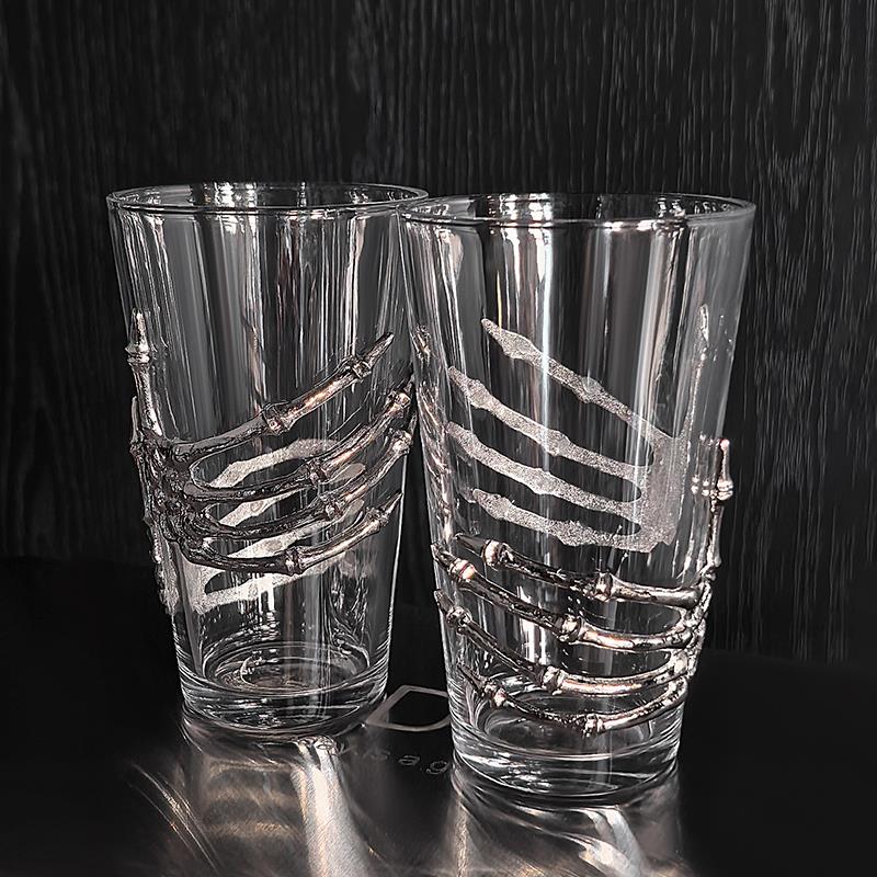 态生活轻奢风骷髅鬼手玻璃水杯暗黑万圣节啤酒杯小众创意家用茶杯