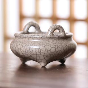 观覆博物馆哥窑鬲式 炉彷古陶瓷香炉家用室内香薰三足炉禅意摆件