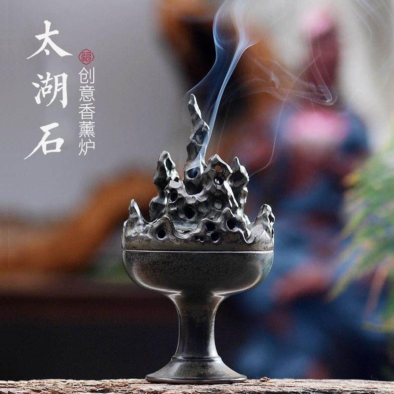 太湖石博山炉陶瓷家用彷古香薰炉室内沉香檀香盘香炉中式禅意摆件