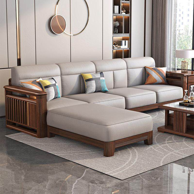 现代简约全实木客厅沙发胡桃木拆洗布艺小户型新中式木质贵妃组合