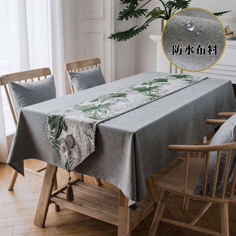 新款厂家直销防水北欧茶几桌布布艺棉麻花朵台布亚麻桌旗纯色网红