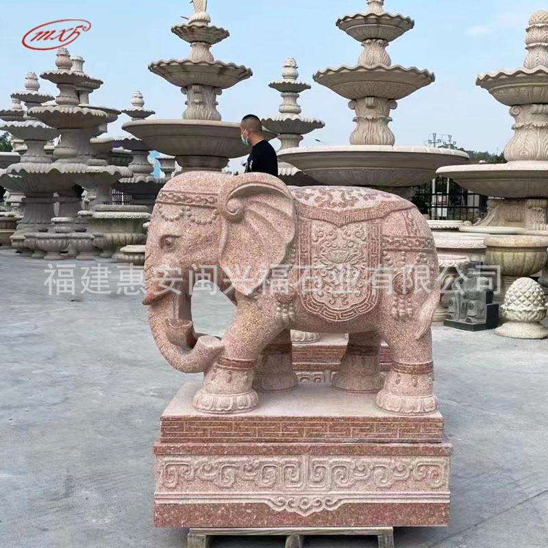 印度红石雕大象一对吉象风水象公司门口迎宾青石大象雕塑摆件