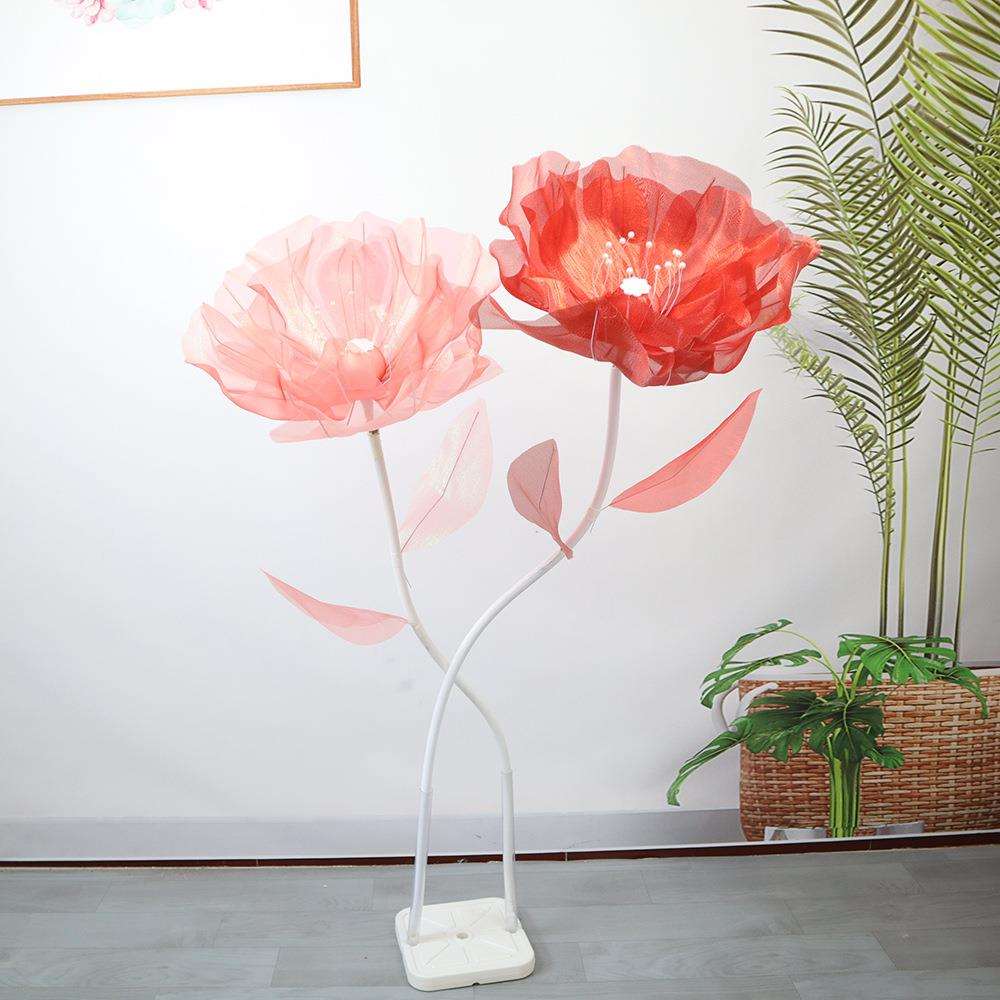 新款幻彩丝网花仿真罂粟婚礼户外背景布置橱窗装饰拍摄道具套装