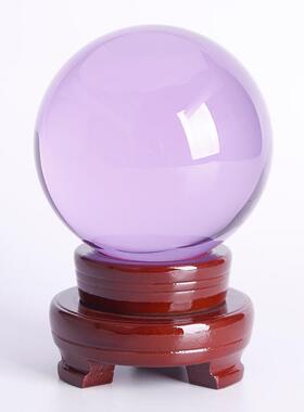 紫水晶球摆件现货crystal ball玻璃透明实心纯白色彩色光球配底座