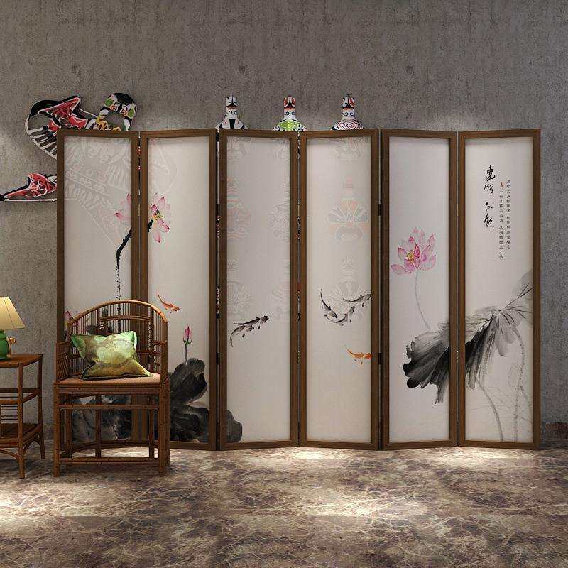 新中式屏风隔断现代简约客厅可移动入户折叠遮挡茶室装饰荷花折屏,特色手工艺,其他特色工艺品,淘宝优惠券,粉丝福利购,淘宝优惠卷