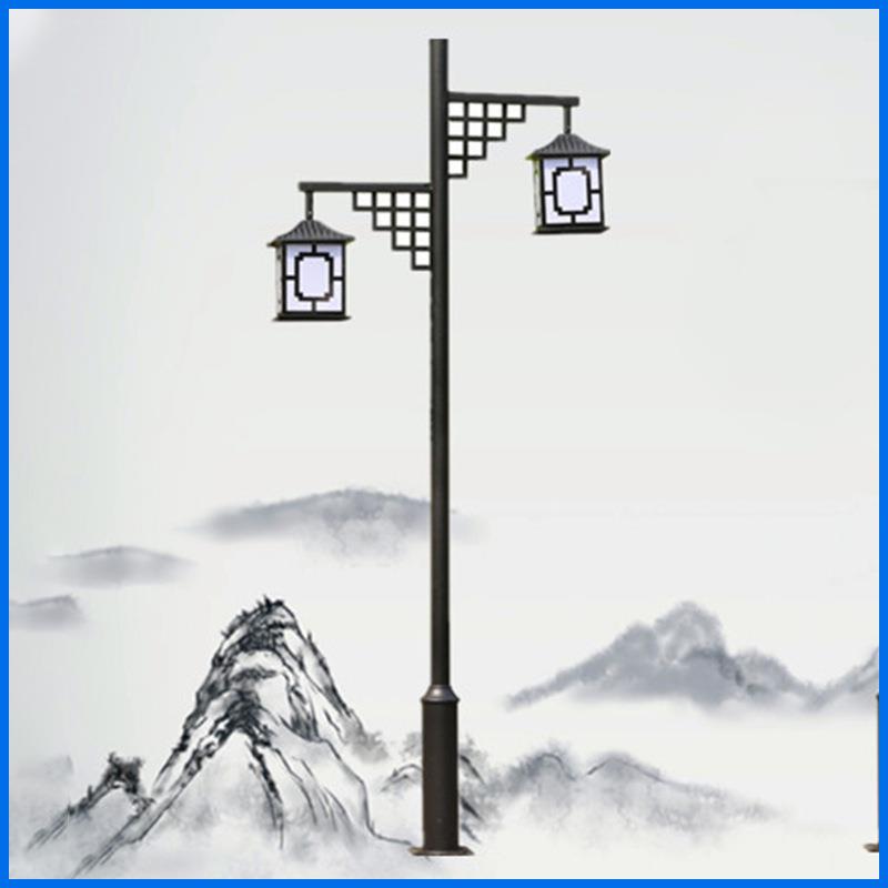 户外中式仿古庭院灯3米4米景观灯公园防水双头路灯太阳能复古灯笼