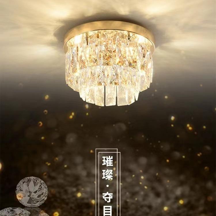跨境轻奢现代简约水晶过道灯走廊入户玄关圆形阳台小吸顶灯