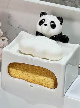 【多层设计方便取放】熊猫肥皂盒家用沥水高档陶瓷浴室香皂盒置物