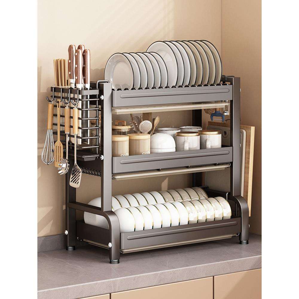 厨房置物架多层台面碗碟沥水架家用碗柜多功能放碗盘筷子餐具收纳