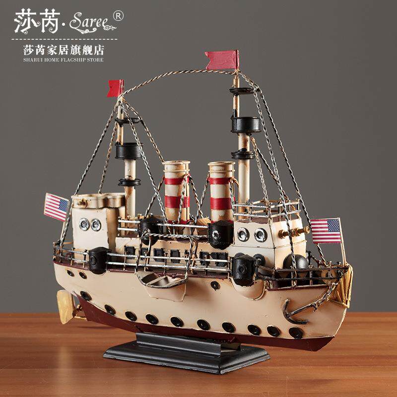 美式复古物件古风怀旧轮船模型创意家居客厅办公室酒柜装饰品摆件