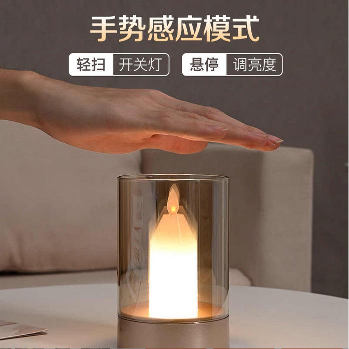 跨境创意小夜灯浪漫烛光灯餐厅酒吧桌面氛围灯蜡烛台灯扫手感应灯