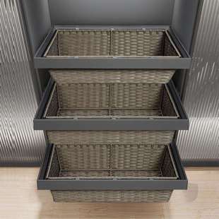 衣柜拉篮抽屉式阻尼衣帽间内置家用抽拉式伸缩裤架编织收纳藤篮