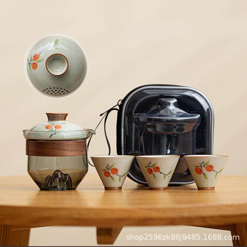 哥窑手绘旅行茶具套装快客杯一壶三杯户外便携茶具泡茶神器印logo,橡塑材料及制品,亚克力管/有机玻璃管,淘宝优惠券,粉丝福利购,淘宝优惠卷