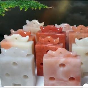 寿山石老挝红花冻连珠印 印章扁章书画闲章石料一组10方金石篆刻