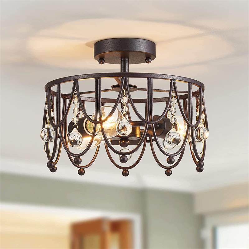 美式水晶吊灯圆形仿古创意跨境餐厅书房走廊过道玄关入户主卧室灯