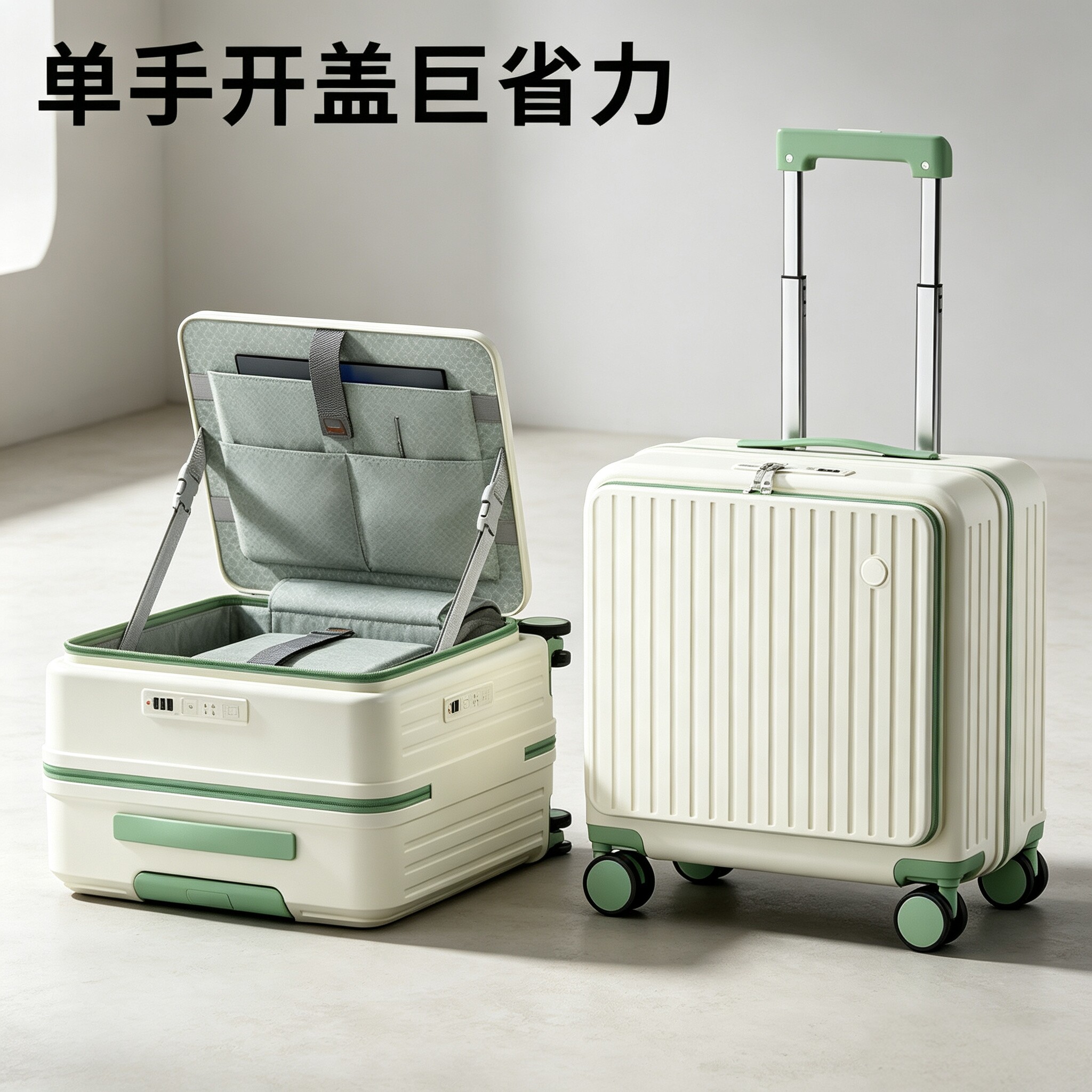 18寸行李箱USB充电口杯架登机箱