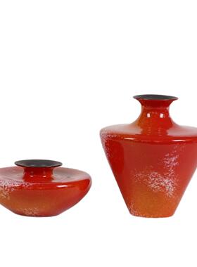 复古花红陶插瓷花瓶样板房宿家居桌面插民干QUV花可水培花瓶雪花