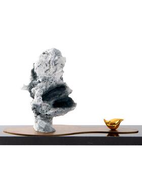 贝子艺装新中YB-RZ-16式景创意太湖石小鸟软摆件山石头酒店样板间