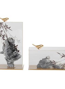 新中式创板意假山竹石摆件力客厅书柜亚克样房软装在GHC林间柜叶