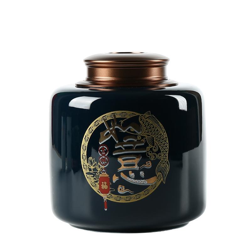 色釉螺旋口茶叶罐陶瓷中号茶叶包装盒密封罐储藏罐节庆礼品