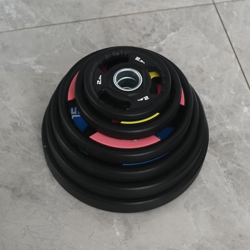 二代臀NPC推杠铃包彩杠铃片抓大直径无味5色cm胶配重片家用手杠铃