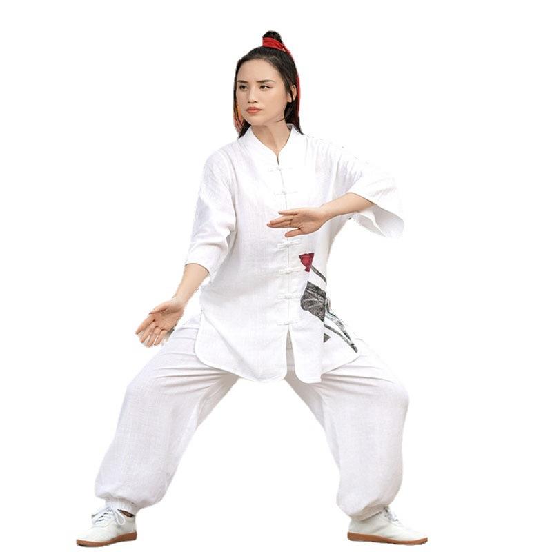 康66119449雅术新款太极服套装春夏棉麻武愫表演服中国风印花练功