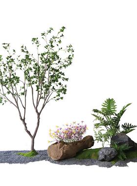 室内造FZSJ-2DK景侘寂风绿植摆装件枯水山仿真植物景观中式禅意室