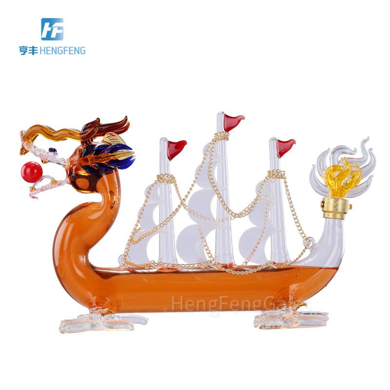 十二生肖龙舟工艺酒瓶帆型UHA龙舟1000ml创意玻璃工船艺泡酒造瓶