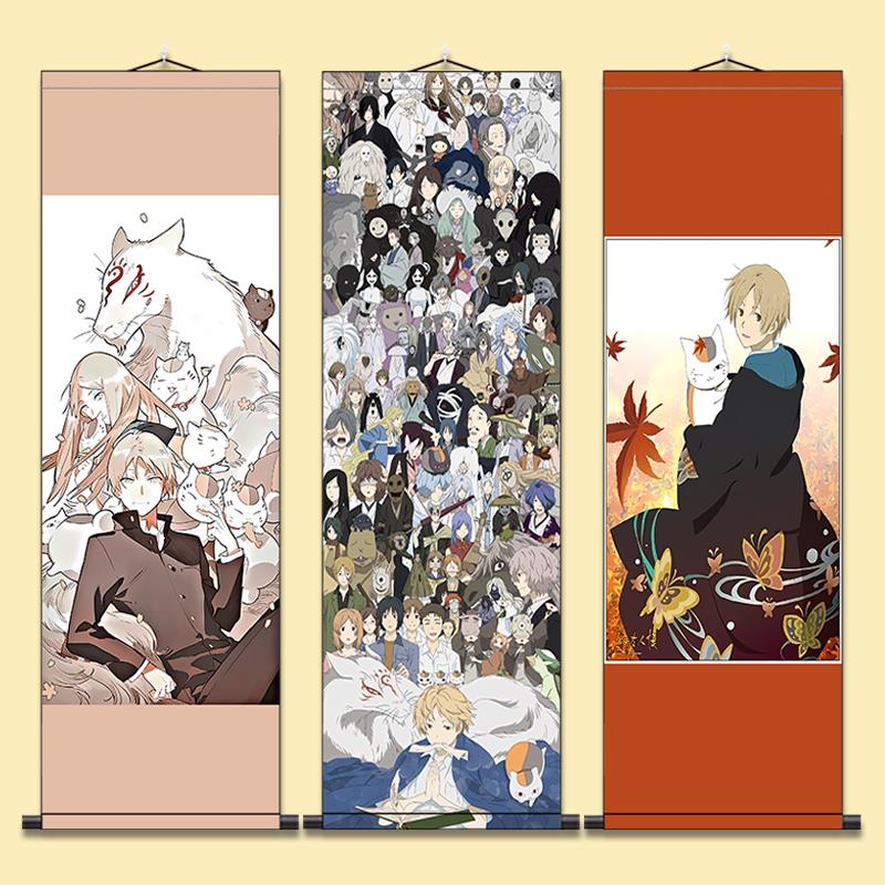 全家福夏目友人帐全图鉴周边动漫海报定制客厅装饰丝绸卷轴挂画