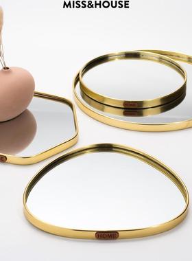 小西嘉斯堪的纳维亚风格无障碍豪华金镜托盘家庭珠宝托盘存储托盘