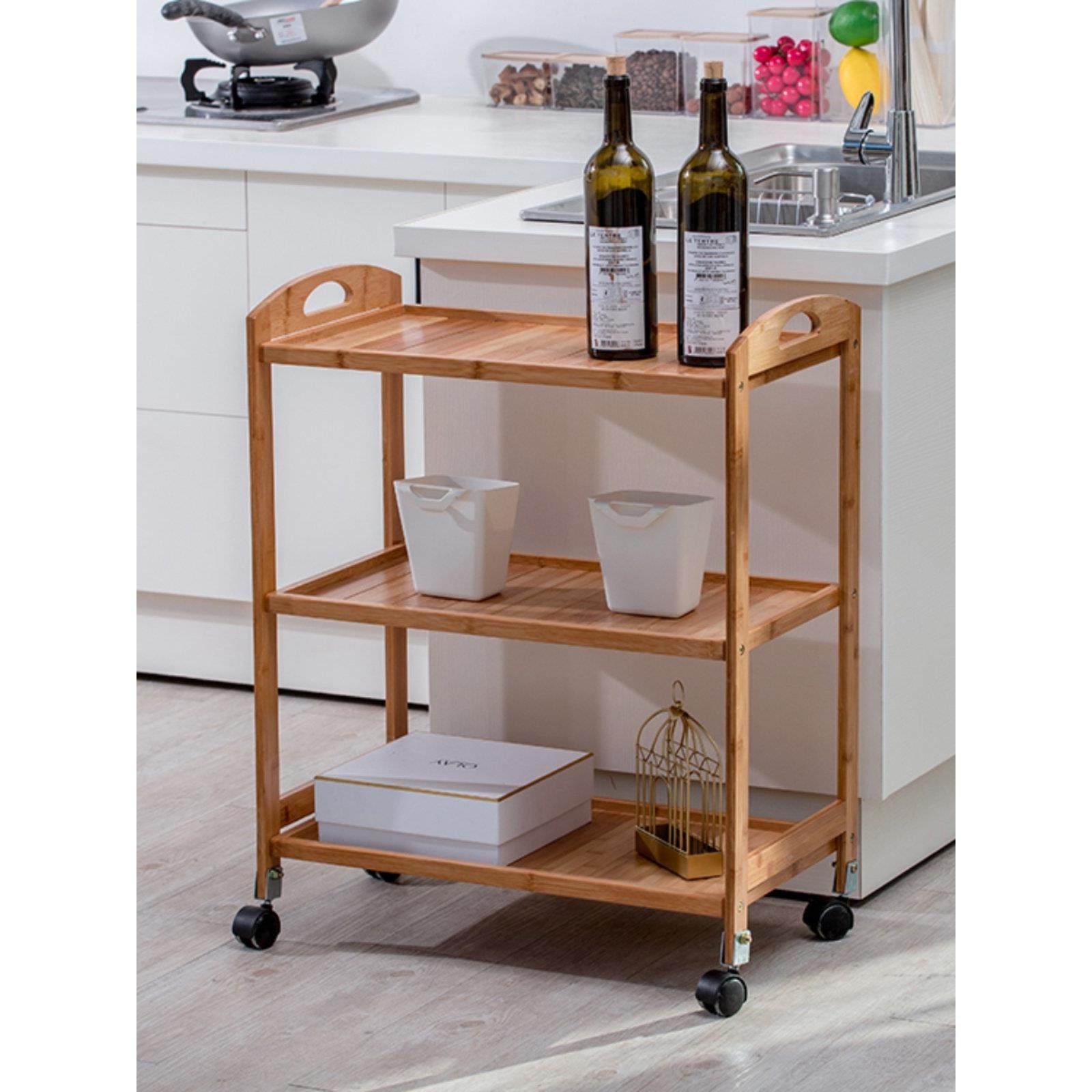 有抽屉的美容院手推车，有轮子的专用工具车，竹制实木三层美发收,商业/办公家具,工具车,淘宝优惠券,粉丝福利购,淘宝优惠卷