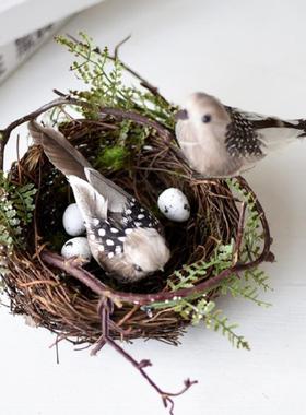 仿真草编鸟窝鸟巢假鸟拍照摄影道具户外客厅阳台装饰田园家居摆件