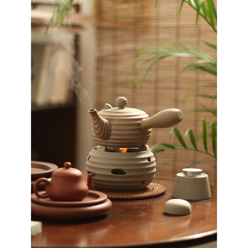 老岩泥煮茶壶粗陶烧水壶酒精炉蜡烛温茶加热底座户外便携茶具茶炉