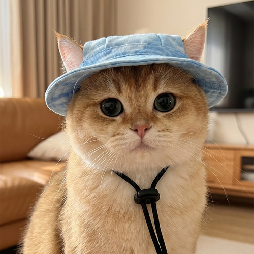 宠物猫帽子猫咪专用帽夏季防晒帽渔夫帽无毛猫幼猫露耳朵太阳帽
