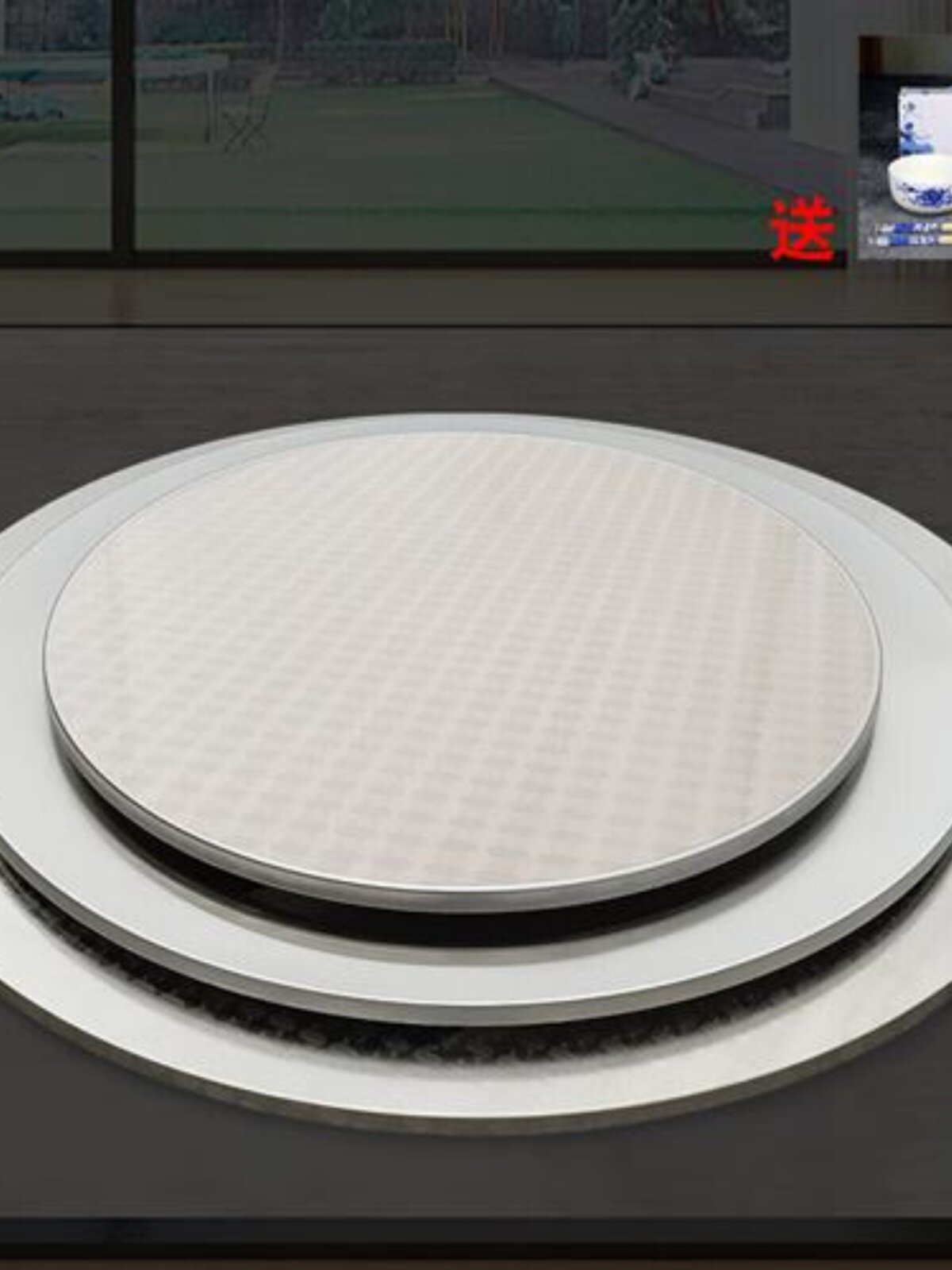 不锈钢圆桌面圆形面板吃饭餐桌家用圆台面大圆桌10人12人15带转盘