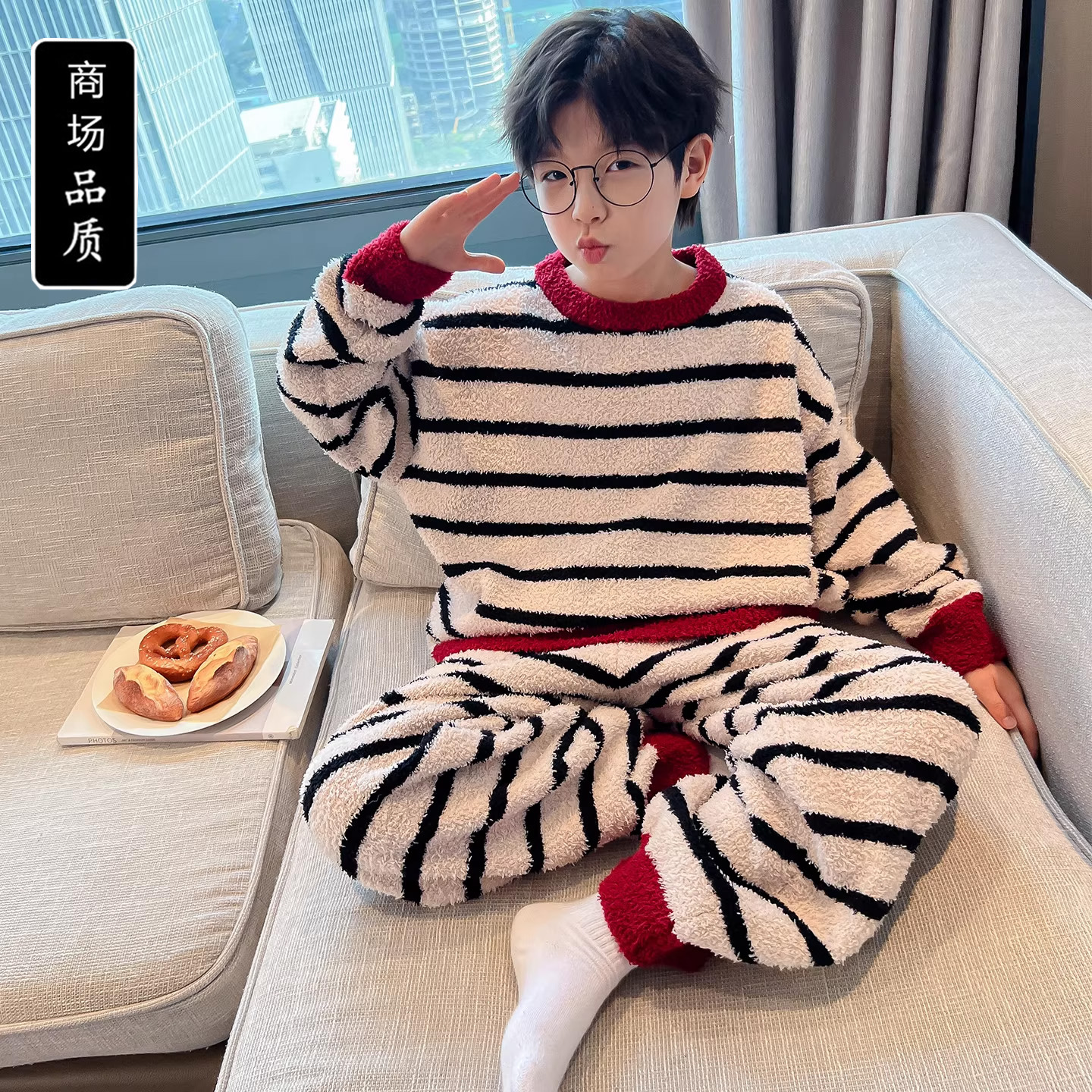 儿童装男童睡衣秋冬款加绒冬季