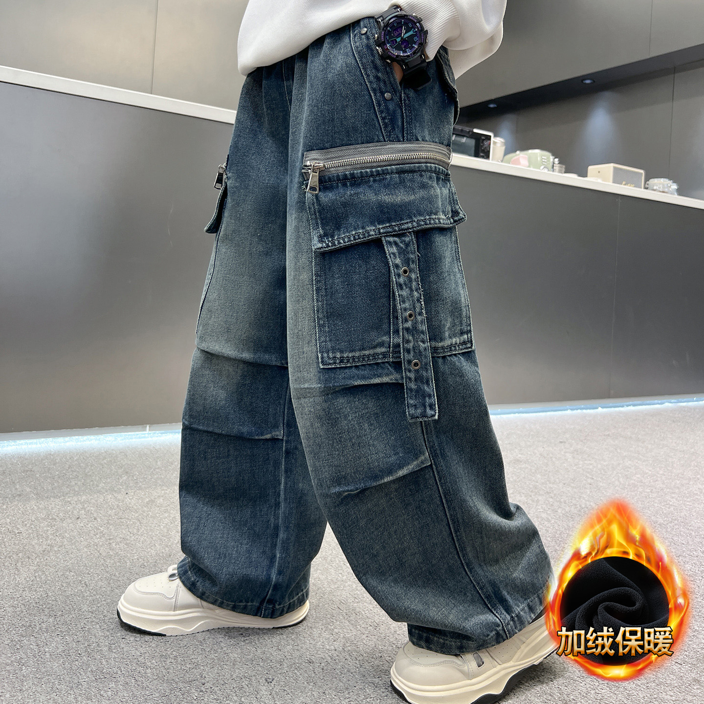 儿童装男童冬装加绒裤子