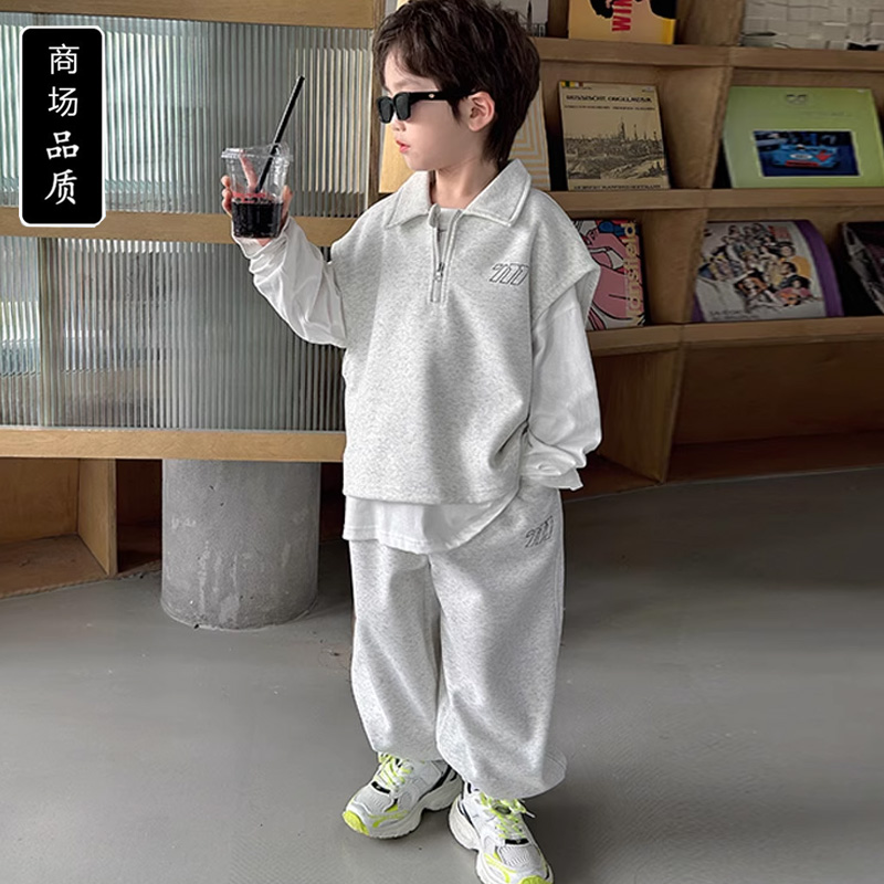 儿童装男童秋装套装春秋款2025新款中大童休闲马甲三件套男孩秋季