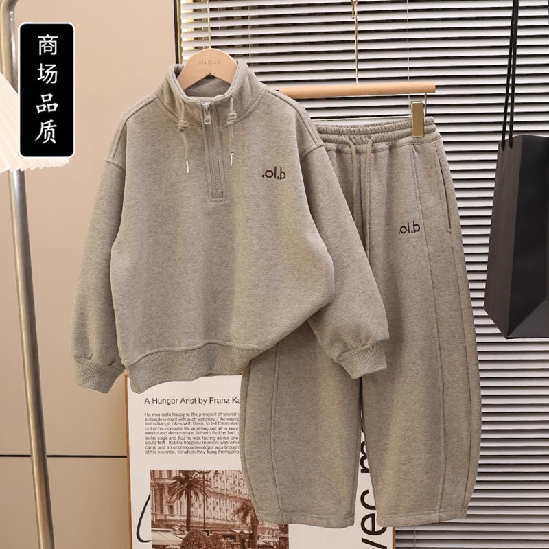 男童加绒套装秋冬款2025新款儿童冬季运动服加厚中大童冬装两件套